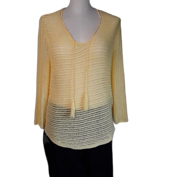 CHICO'S • size 0 Small knit pullover sweater yellow Fall layering casual sheer - Picture 1 of 4
